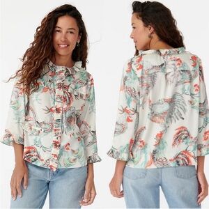 J. Crew Collection Pleated Button-Front Blouse in Ratti® Roosters Print S